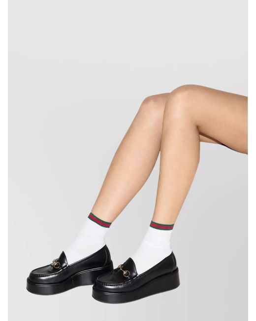Gucci Black Horsebit Detail Wedge Loafers