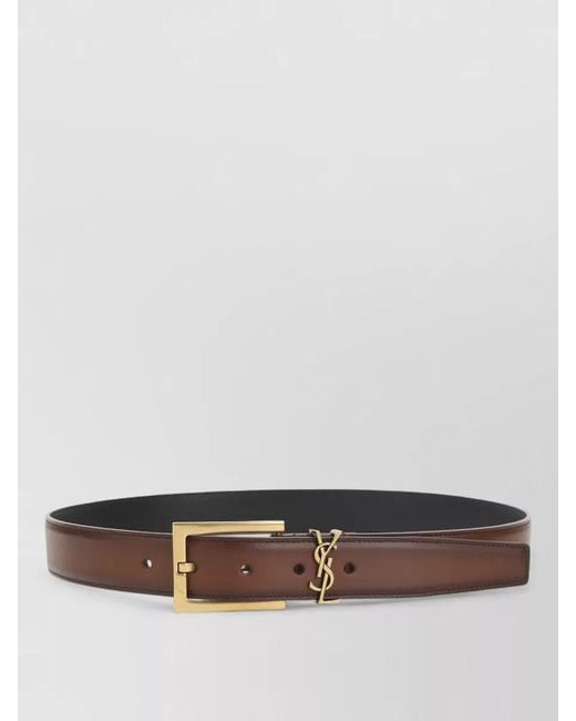 Saint Laurent Gray Cassandre Calf Leather Belt Squared Buckle