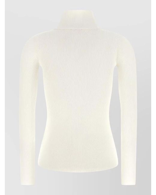 Elisabetta Franchi Natural Mock Neck Top Long Sleeves Embroidery