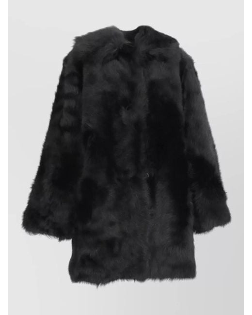 LA ROSE Black Long Sleeve Faux Fur Coat Soft Texture