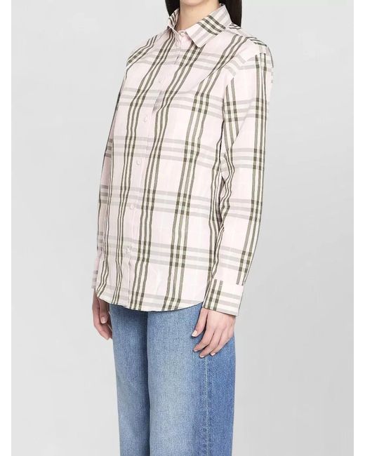 Burberry White Checked Cotton Shirt Long Sleeves