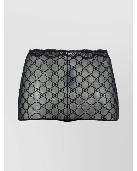 Gucci Black Sheer Fabric Culottes Lace Detailing