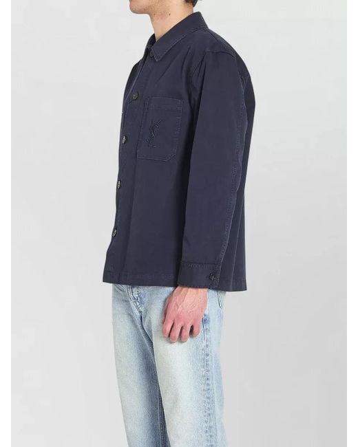 Saint Laurent Blue Cassandre Cotton Gabardine Oversized Overshirt for men