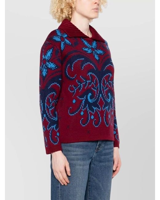 Etro Red Wool Sweater Floral Pattern