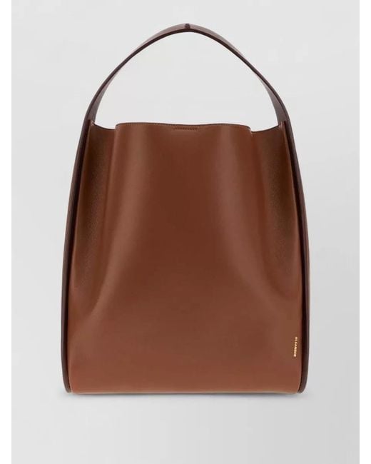 Jil Sander Brown Leather Pivot Bucket Bag Top Handle