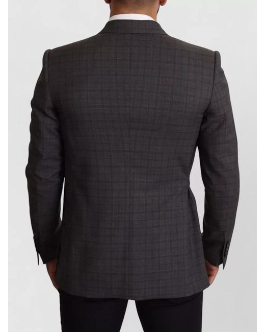 Dolce & Gabbana Gray Wool Checked Slim-Fit Double-Breasted Blazer for men