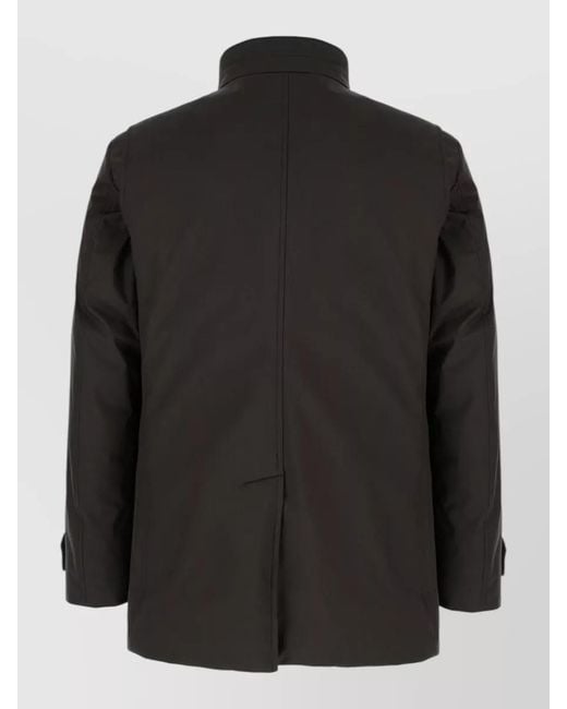 Moorer Black Quilted Polyester Down Jacket High Collar Pockets for men