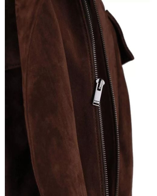 Saint Laurent Brown Cropped Suede Coat Featuring Buttoned Pockets