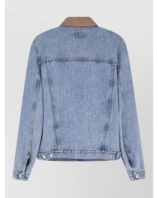 Brunello Cucinelli Blue Denim Jacket Suede Collar Long Sleeves for men