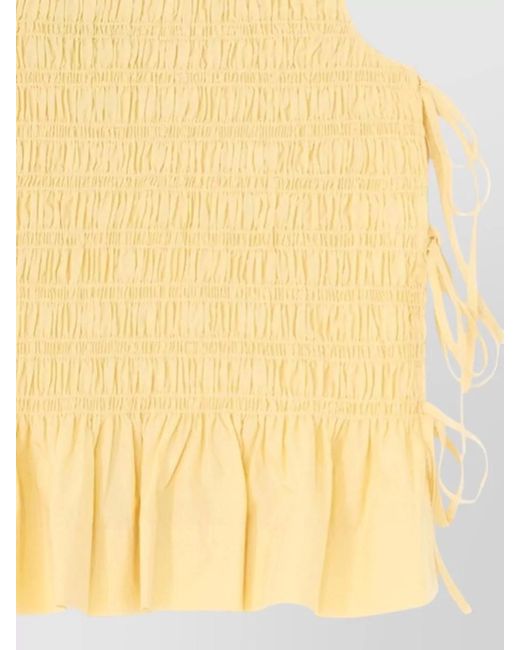 Ganni Yellow Organic Cotton Top Ruffled Sleeves Hem