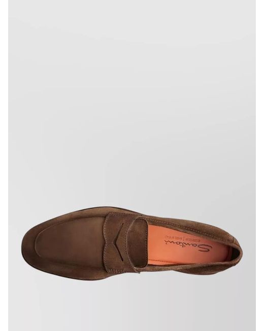 Santoni Brown Carlo Driving Loafer Penny Strap Rubber Sole for men