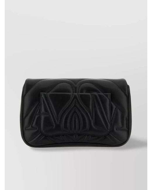 McQueen Black The Seal Leather Shoulder Bag