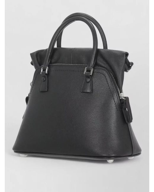 Maison Margiela Black 5Ac Shearling-Trim Leather Tote Bag