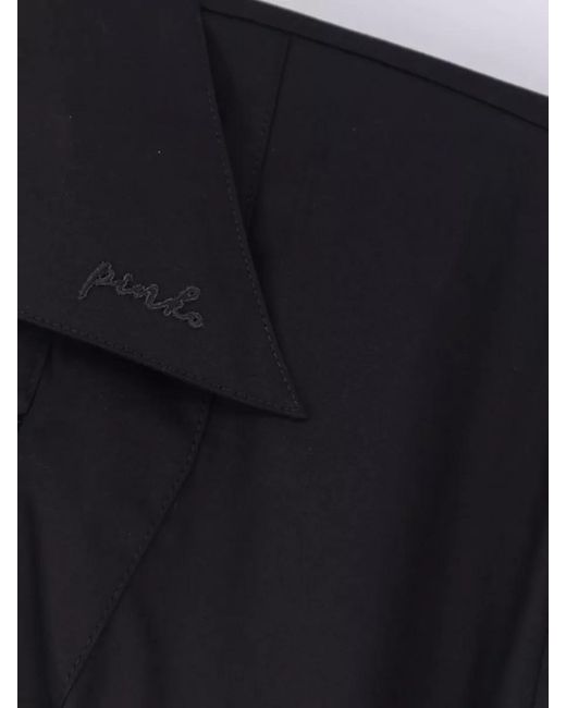 Pinko Black Cotton Wrap V-Neck Short-Sleeve Knee-Length Dress