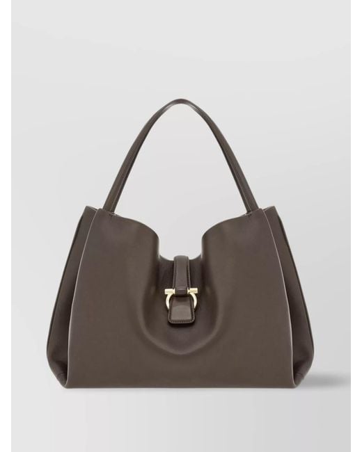 Ferragamo Brown Gancini Large Leather Shoulder Bag
