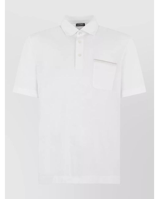 Zegna White Cotton Polo Shirt Short Sleeves Pocket for men