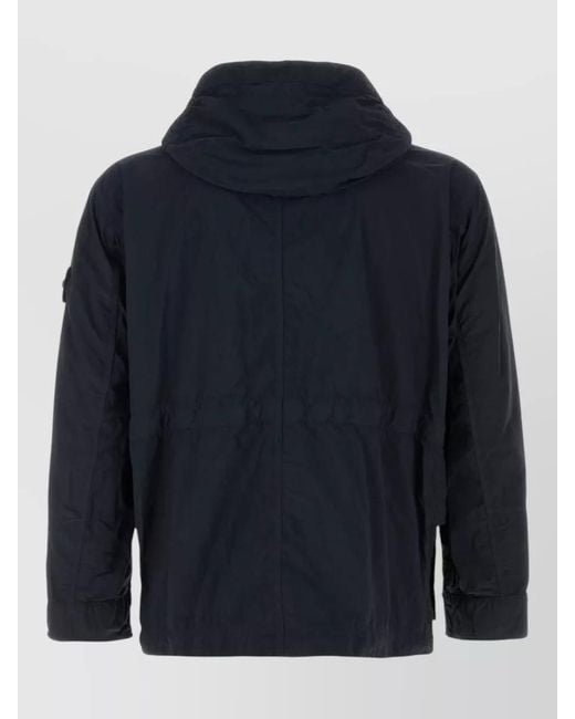 Stone Island Blue Nylon Parka Hood Long Sleeves Side Pockets for men