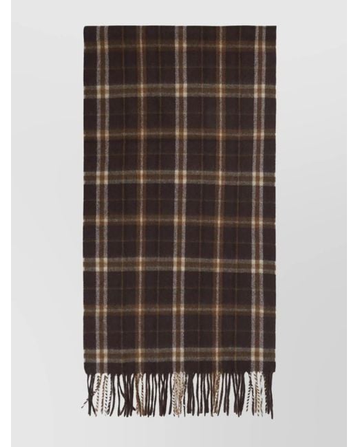 Céline Brown Checked Fringed Cashmere Scarf for men