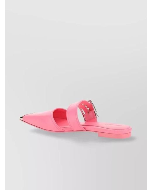 McQueen Pink Leather Buckled Mules