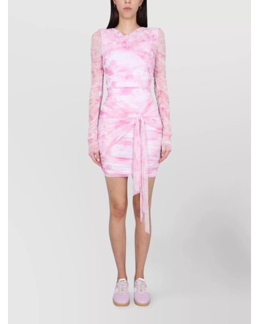MSGM Pink Sheer Sleeve Mini Dress Tie-Dye Pattern