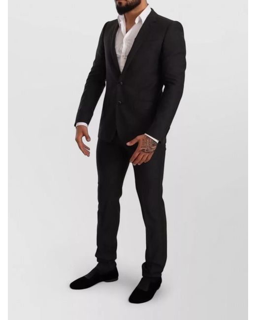Dolce & Gabbana Black Wool Slim-Fit Tailored Trousers for men