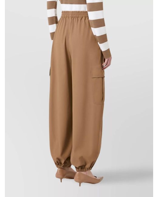 Max Mara Brown Cotton High-Rise Wide-Leg Cargo Trousers
