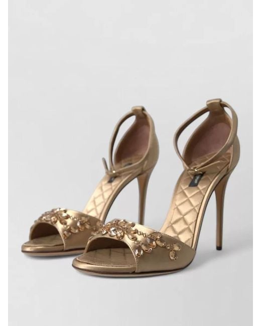 Dolce & Gabbana Natural Silk Crystal Embellished Ankle Strap Sandals