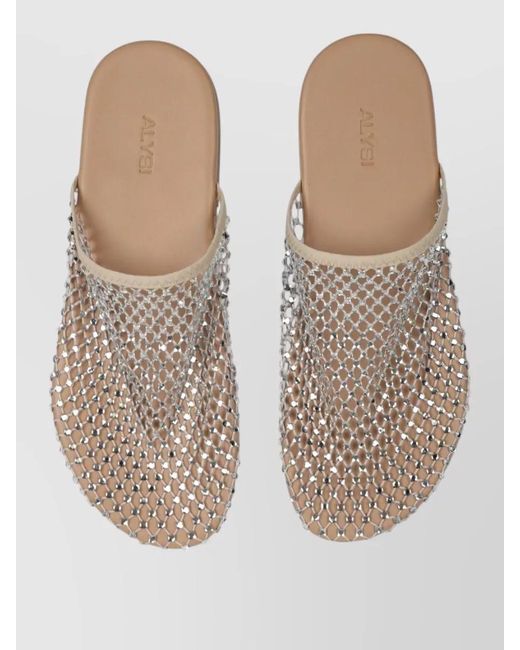 Alysi Gray Flat Mule Sandals Mesh Upper Strass