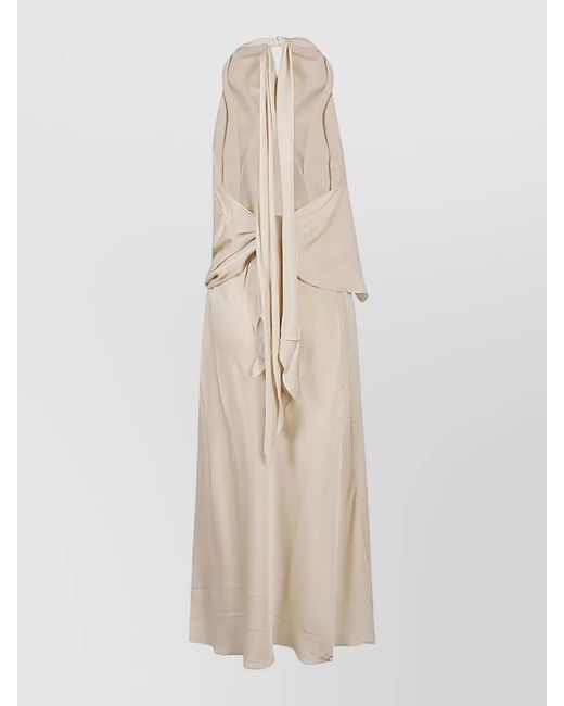 Silk95five Natural Draped Halter Maxi Dress Open Back