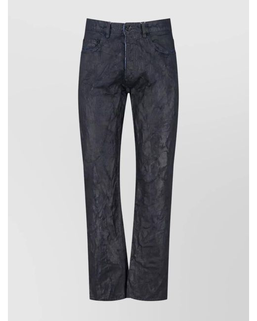 MM6 by Maison Margiela Blue Waxed Straight-Leg Trousers for men
