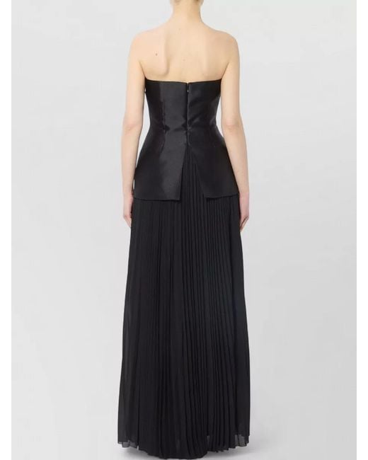 Solace London Black Claudette Strapless Twill Chiffon Maxi Dress