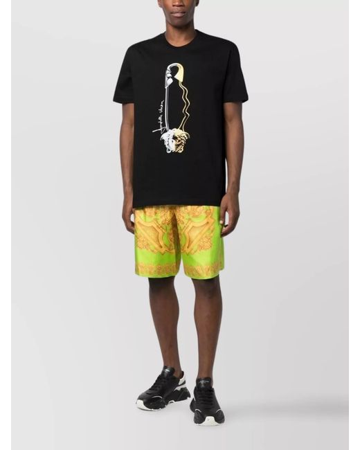 Versace Yellow Silk Printed Knee-Length Bermuda Shorts for men