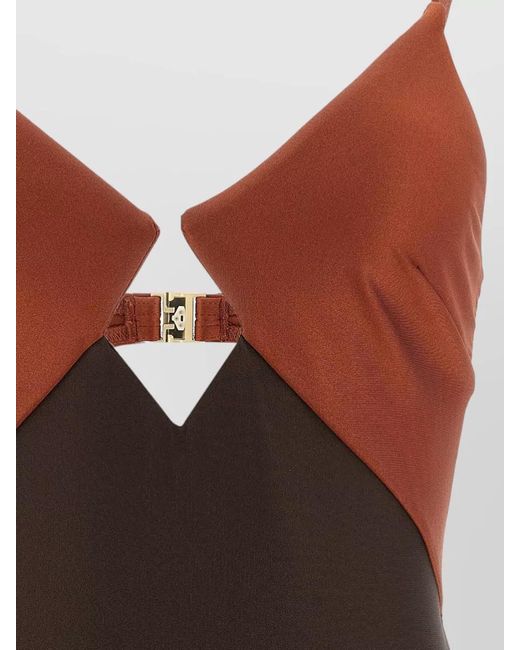 Zimmermann Brown Cutout V-Neck One-Piece Swimsuit