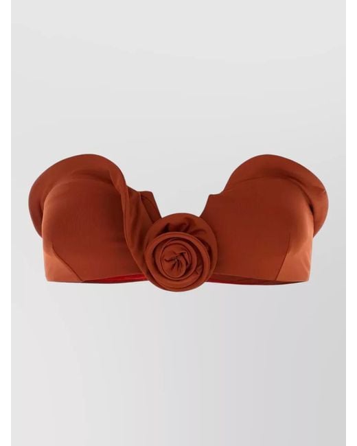 Magda Butrym Red Stretch Nylon Strapless Bikini Top Floral