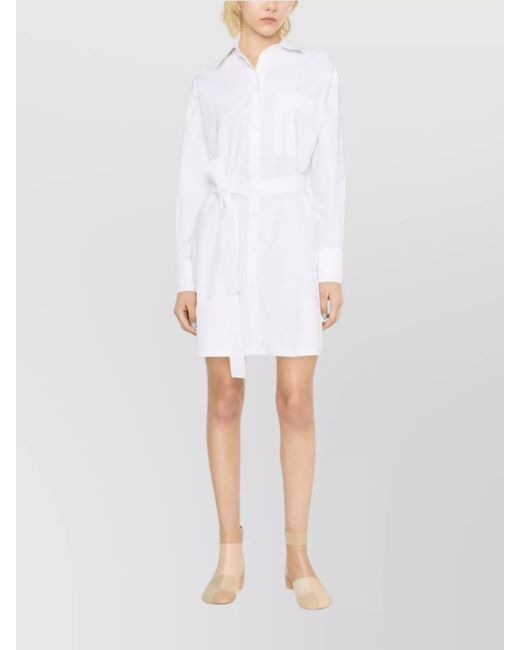 Sportmax White Cotton Belted Poplin Shirtdress