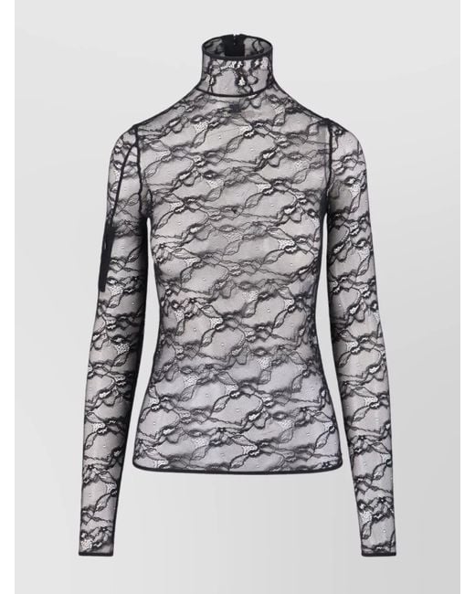 Courreges Gray Stretch Lace Short-Sleeve Blouse