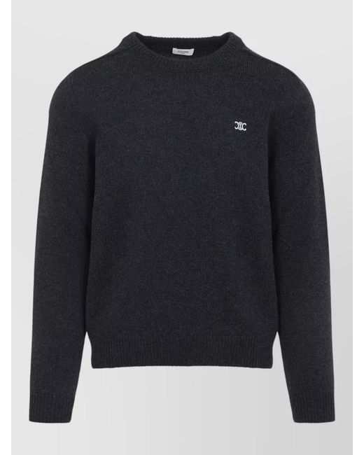 Céline Blue Ribbed Hem Long Sleeve Crew Neck Sweater for men