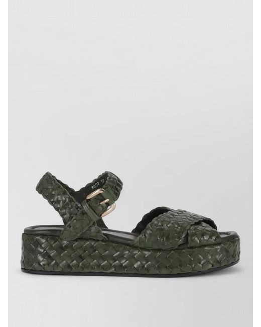 LA ROSE Green Braided Platform Sandals Open Toe Design