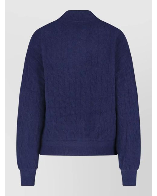 Polo Ralph Lauren Blue Cable Knit Sweater Ribbed Cuffs Hem