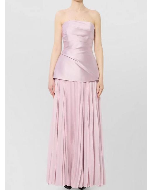 Solace London Pink Claudette Draped Bustier Chiffon Maxi Dress