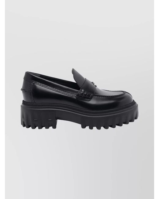 Hogan Black Leather Platform Loafers