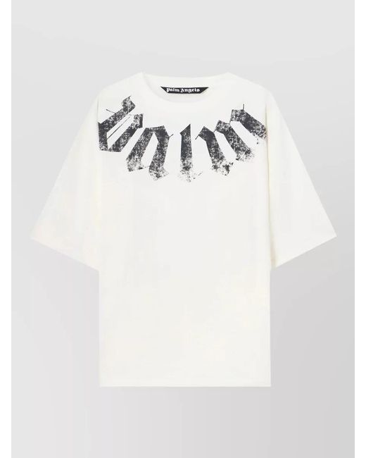 Palm Angels White Large Neck Logo Loose Fit T-Shirt for men