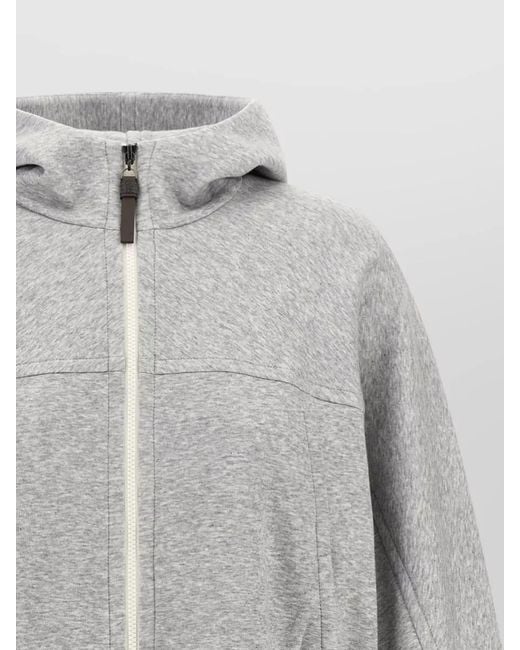 Brunello Cucinelli Gray Hooded Cropped Knit Jacket Relaxed Fit
