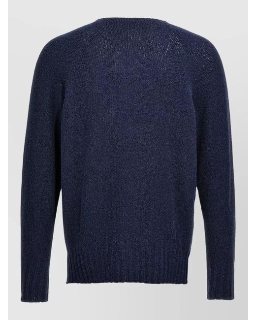 Ma'ry'ya Blue V Neck Fine Knit Long Sleeve Sweater for men