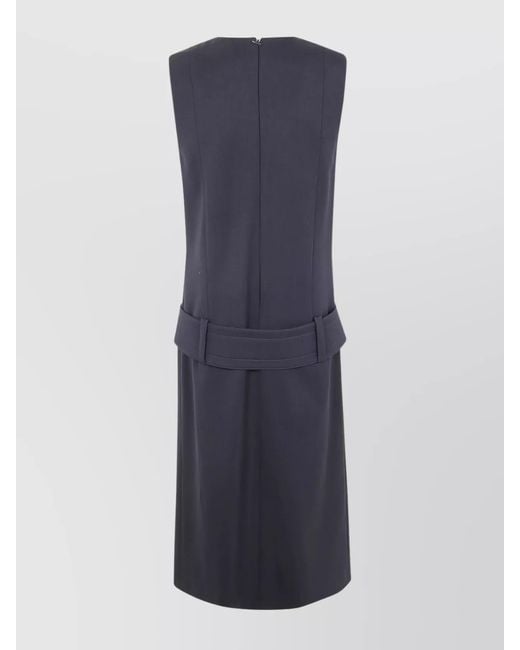 Patou Blue Wool Belted Midi Dress