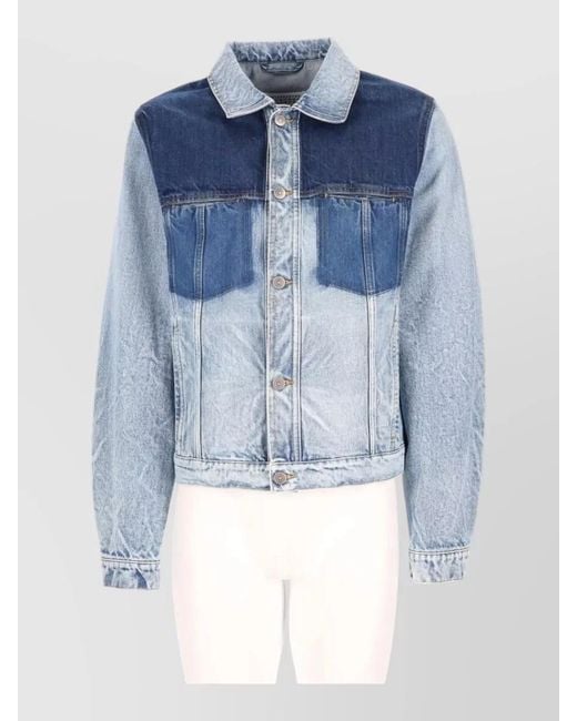 Maison Margiela Blue Denim Shirt Regular Fit Contrast Panels for men