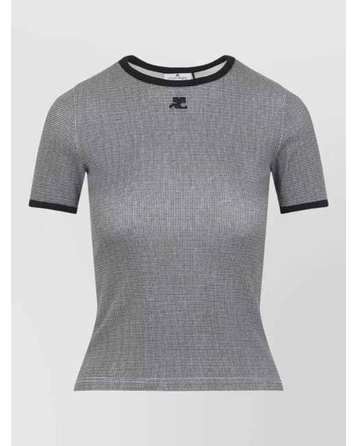 Courreges Gray Cotton Houndstooth Logo Print Short Sleeve T-Shirt