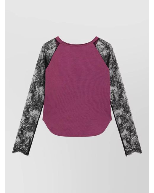 Valentino Pink Lace Sleeve Loungewear Set Round Neck