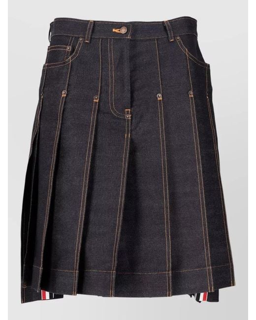 Thom Browne Black Bermuda Length Five Pocket Pleated Denim Skirt