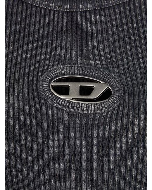 DIESEL Blue Ribbed Cropped Crew-Neck Short-Sleeve Knitted Top